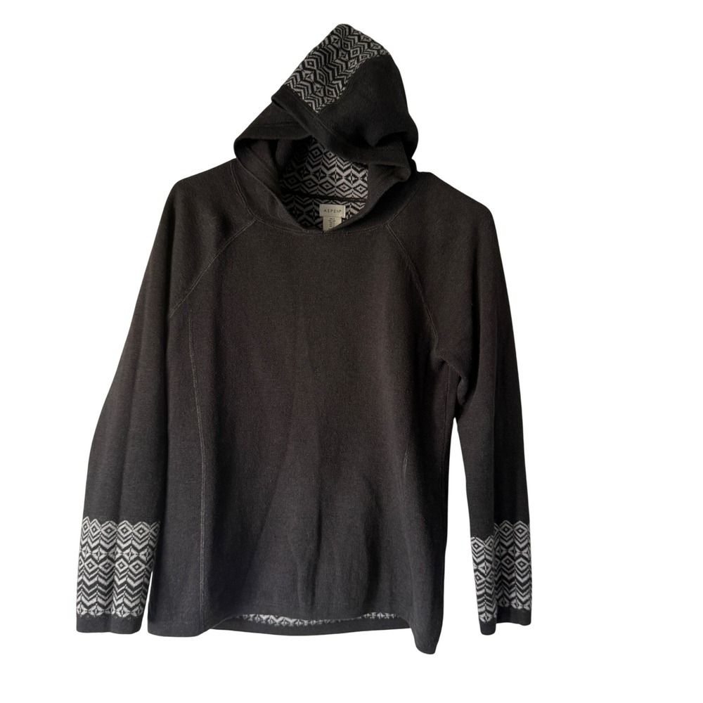 Aspen‎ Women's Charcoal Gray Fair Isle Pattern Hoodie Sweatshirt Size S Outdoor